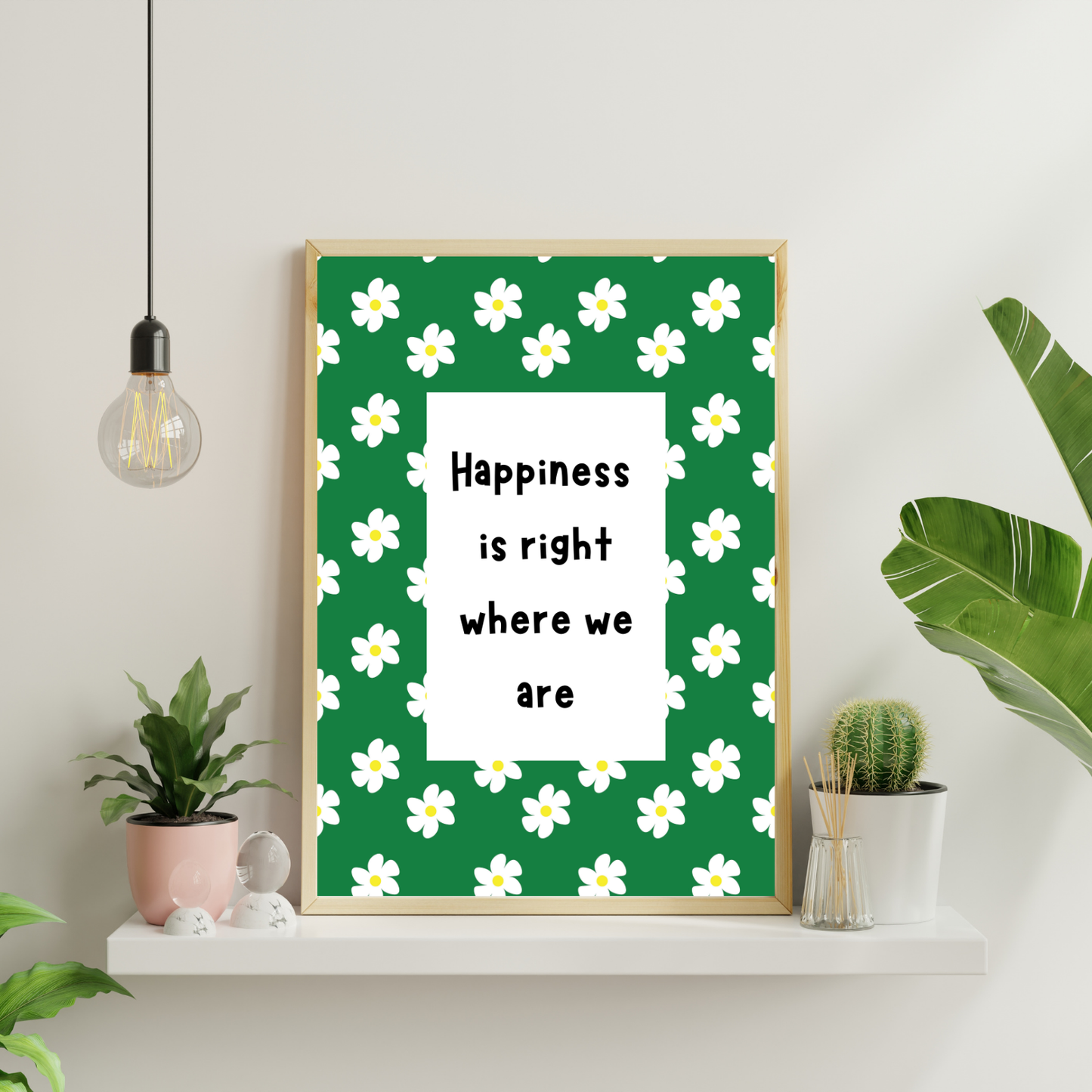 Happiness is Right Where We Are – Chamomile Background Wall Art