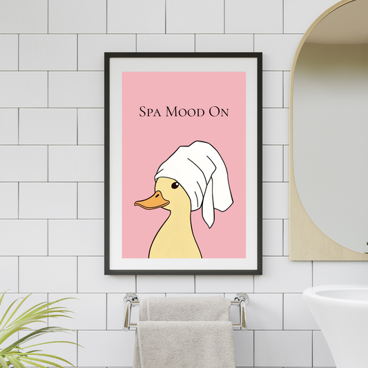 Spa Mood On - Cute Duck Digital Download Wall Art, Calm and Minimal Decor